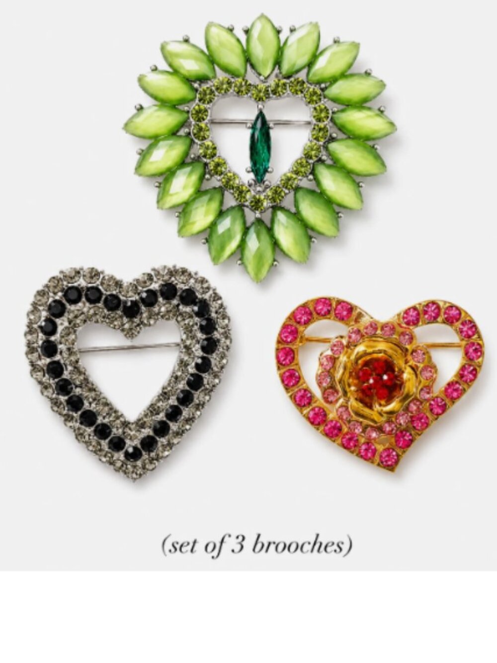 (Set of 3) New Heart Vintage Style Flower Bling Elegant Brooch Pendant Charm Pin